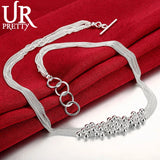 925 Silver Smooth Bead Ball Grapes Necklace 18 Inches Chain Woman Jewelry