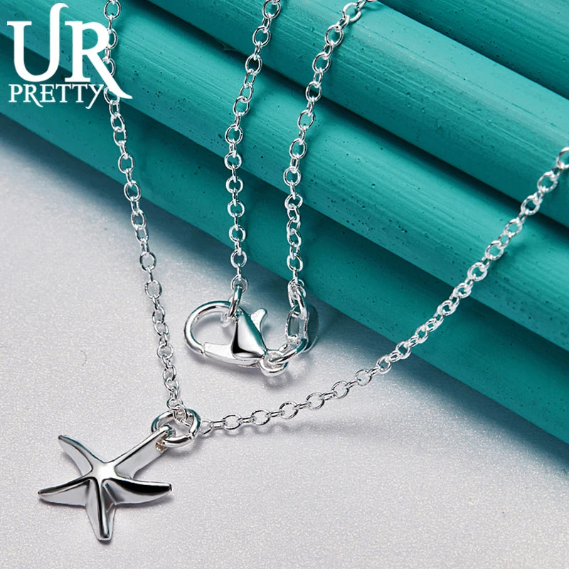 925 Silver Starfish Pendant Necklace for Women, Wedding Jewelry