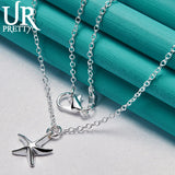 925 Silver Starfish Pendant Necklace for Women, Wedding Jewelry