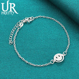 925 Silver Smiling Face Pendant Chain Bracelet Women Wedding Charm Jewelry