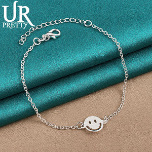 925 Silver Smiling Face Pendant Chain Bracelet Women Wedding Charm Jewelry