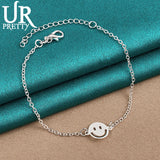 925 Silver Smiling Face Pendant Chain Bracelet Women Wedding Charm Jewelry