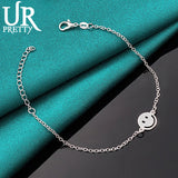 925 Silver Smiling Face Pendant Chain Bracelet Women Wedding Charm Jewelry