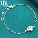 925 Silver Smiling Face Pendant Chain Bracelet Women Wedding Charm Jewelry