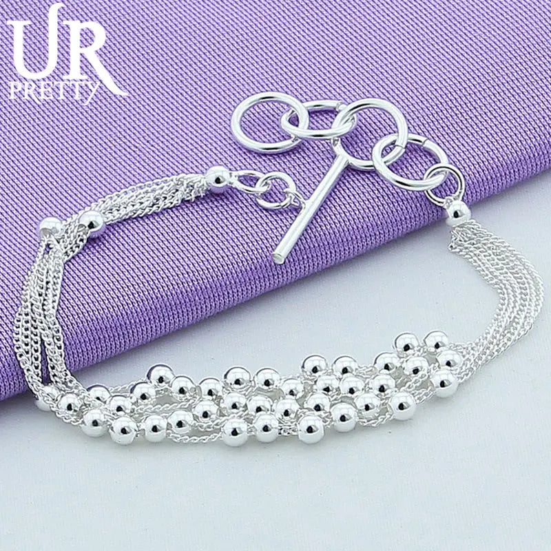 925 Silver Bead Ball 5 Chain Bracelet Women Engagement Charm Jewelry