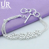 925 Silver Bead Ball 5 Chain Bracelet Women Engagement Charm Jewelry