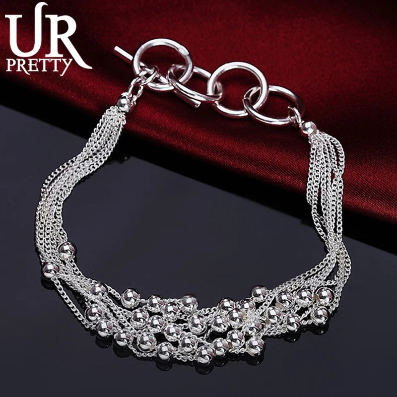 925 Silver Smooth Bead Ball Chain Bracelet Women Engagement Jewelry