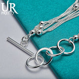 925 Silver Bead Ball 5 Chain Bracelet Women Engagement Charm Jewelry