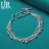 925 Silver Bead Ball 5 Chain Bracelet Women Engagement Charm Jewelry