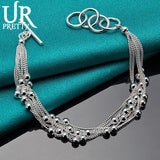 925 Silver Smooth Bead Ball Chain Bracelet Women Engagement Jewelry