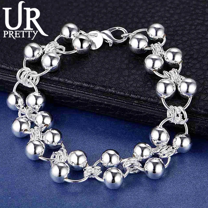 925 Silver Beads Double Chain Bracelet Wedding Jewelry