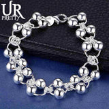 925 Silver Beads Double Chain Bracelet Wedding Jewelry