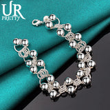 925 Sterling Silver Smooth Beads Double Chain Bracelet For Men Women