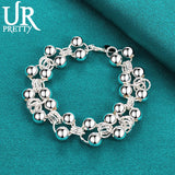 925 Sterling Silver Smooth Beads Double Chain Bracelet For Men Women