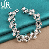 925 Sterling Silver Smooth Beads Double Chain Bracelet For Men Women