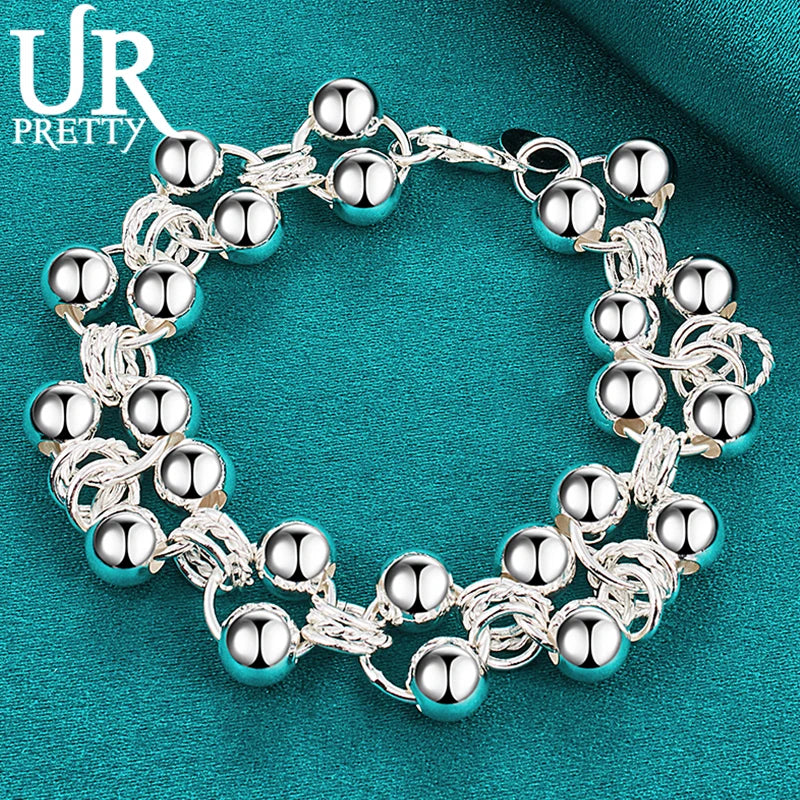 925 Sterling Silver Smooth Beads Double Chain Bracelet For Men Women