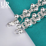 925 Silver Beads Double Chain Bracelet Wedding Jewelry
