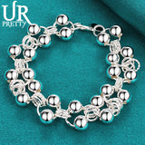925 Sterling Silver Smooth Beads Double Chain Bracelet For Men Women