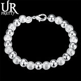 925 Silver Matte 8mm Bead Chain Bracelet Women