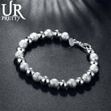 925 Silver Matte 8mm Bead Chain Bracelet Women