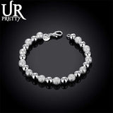 925 Silver Matte 8mm Bead Chain Bracelet Women