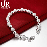 925 Silver Matte 8mm Bead Chain Bracelet Women