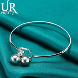 925 Silver Round Ball Bangle Bracelet Wedding Party Jewelry
