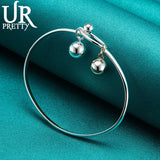 925 Silver Round Ball Bangle Bracelet Wedding Party Jewelry