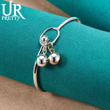 925 Silver Round Ball Bangle Bracelet Wedding Party Jewelry