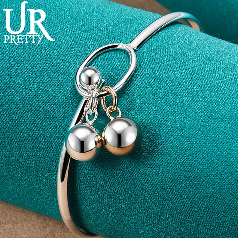 925 Silver Round Ball Bangle Bracelet Wedding Party Jewelry