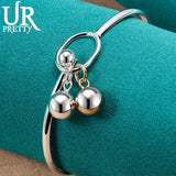 925 Silver Round Ball Bangle Bracelet Wedding Party Jewelry