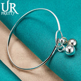 925 Silver Round Ball Bangle Bracelet Wedding Party Jewelry