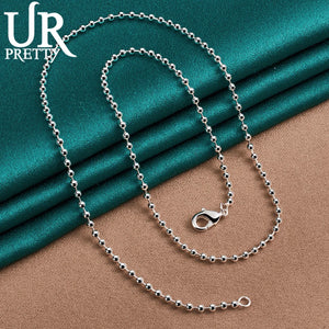925 Silver Round Beads Necklace 18 Inch Chain Wedding Jewelry
