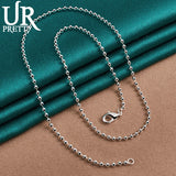 925 Silver Round Beads Necklace 18 Inch Chain Wedding Jewelry