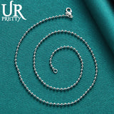925 Silver Round Beads Necklace 18 Inch Chain Wedding Jewelry
