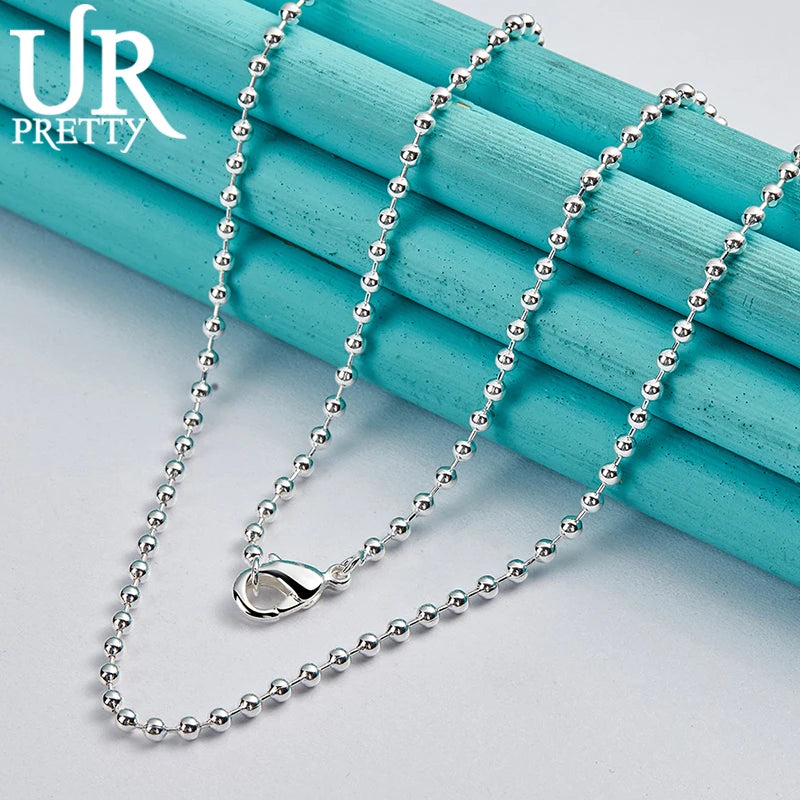 925 Silver Round Beads Necklace 18 Inch Chain Wedding Jewelry