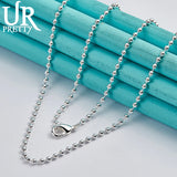 925 Silver Round Beads Necklace 18 Inch Chain Wedding Jewelry