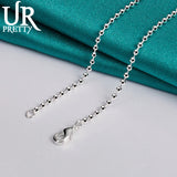 925 Silver Round Beads Necklace 18 Inch Chain Wedding Jewelry