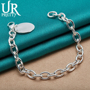925 Sterling Silver Round Pendant Chain Bracelet Wedding Jewelry