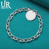 925 Sterling Silver Round Pendant Chain Bracelet Wedding Jewelry
