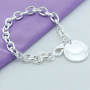 925 Sterling Silver Round Pendant Chain Bracelet for Wedding