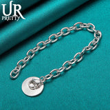 925 Sterling Silver Round Pendant Chain Bracelet Wedding Jewelry