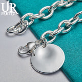 925 Sterling Silver Round Pendant Chain Bracelet Wedding Jewelry