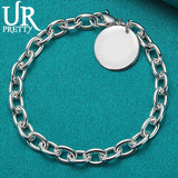 925 Sterling Silver Round Pendant Chain Bracelet Wedding Jewelry