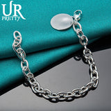 925 Sterling Silver Round Pendant Chain Bracelet for Wedding