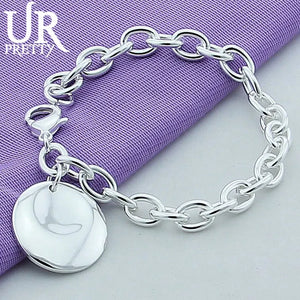 925 Sterling Silver Round Pendant Chain Bracelet for Wedding