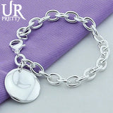 925 Sterling Silver Round Pendant Chain Bracelet for Wedding