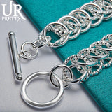 925 Silver Smooth Twist Multi-Ring Chain Bracelet for Wedding Engagement Party