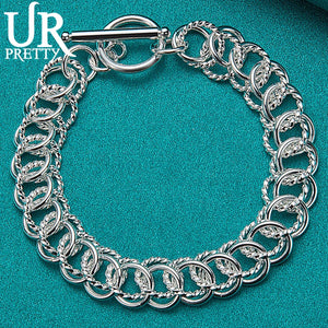 925 Silver Smooth Twist Multi-Ring Chain Bracelet for Wedding Engagement Party