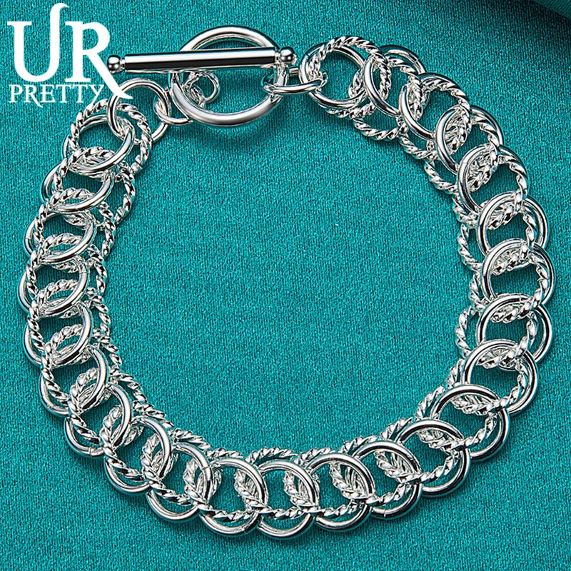 925 Silver Smooth Twist Multi-Ring Chain Bracelet for Wedding Engagement Party